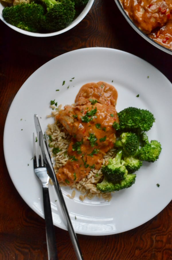 Peanut Butter Chicken has a West African influence. Virginia Willis for The AJC