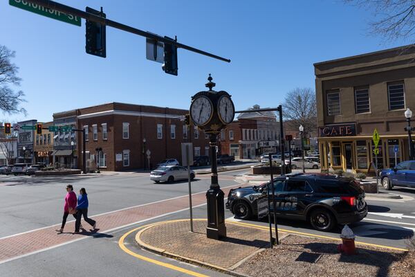 A view of downtown Griffin on Monday, February 19, 2024. (Arvin Temkar / arvin.temkar@ajc.com)