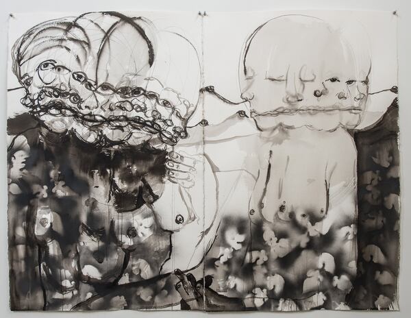 “Just Too Tired to Cry” in ink wash and spray paint on paper by William Downs. CONTRIBUTED BY SANDLER HUDSON GALLERY