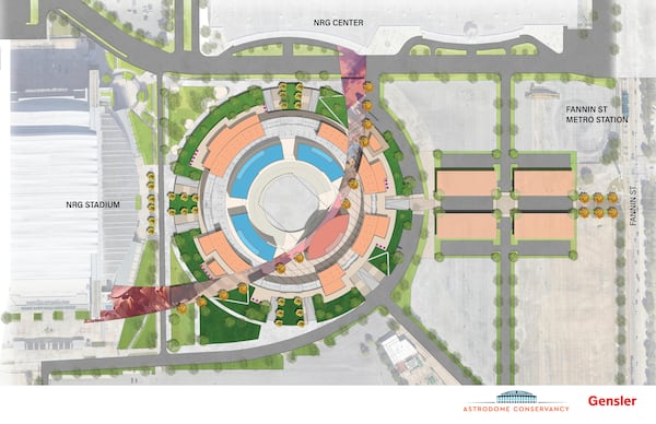 This artist rendering provided by Gensler Architects, shows some of the proposed mixed use spaces for renovations of the now dormant Astrodome unveiled during a press conference put on by the Astrodome Conservancy, Wednesday, Nov. 13, 2024, in Houston. (Gensler Architects via AP)