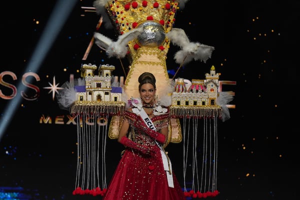 Miss Ecuador Mara Topić competes in the national costume competition at the Miss Universe Beauty Pageant in Mexico City, Thursday, Nov. 14, 2024. (AP Photo/Fernando Llano)