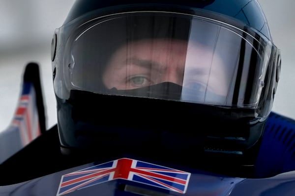 Brad Hall, of Britain, pilots during his second run in the two-man bobsled at the bobsledding world championships, Saturday, March 8, 2025, in Lake Placid, N.Y. (AP Photo/Julia Demaree Nikhinson)