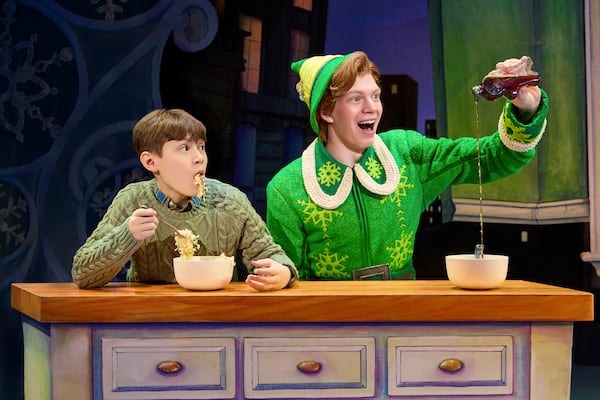 Theodore Lowenstein (left) and Jackson Reagin (right) in the national tour of "Elf," which will come to Atlanta Dec. 16-21, 2025.