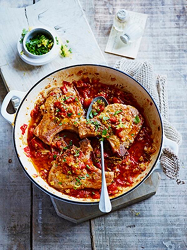 Chickpea Burger and for Pork Chops With Tomato (Eric Shea Photography)