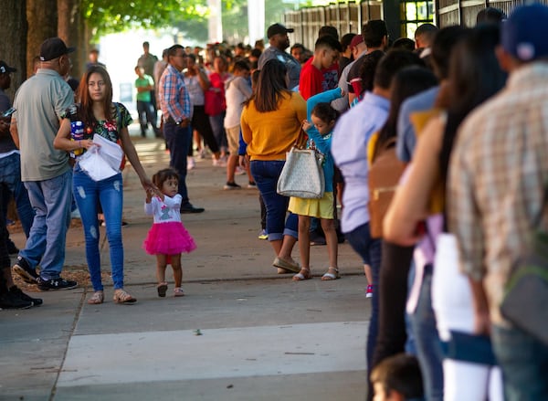 Long lines form outside the Atlanta Immigration Court on Tuesday, July 2, 2019. (AJC file)