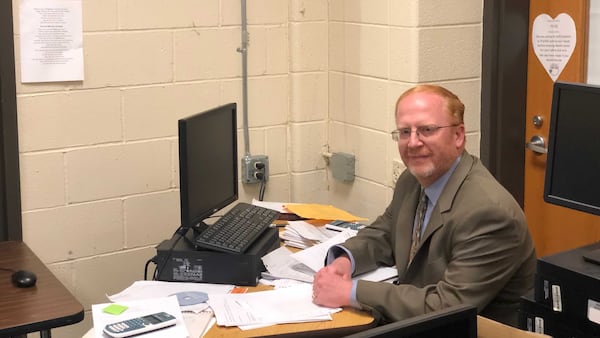 Jeremy Noonan sits down one last time in his computer lab on May 26, 2023 at Paulding County High School to proctor a final exam. CONTRIBUTED