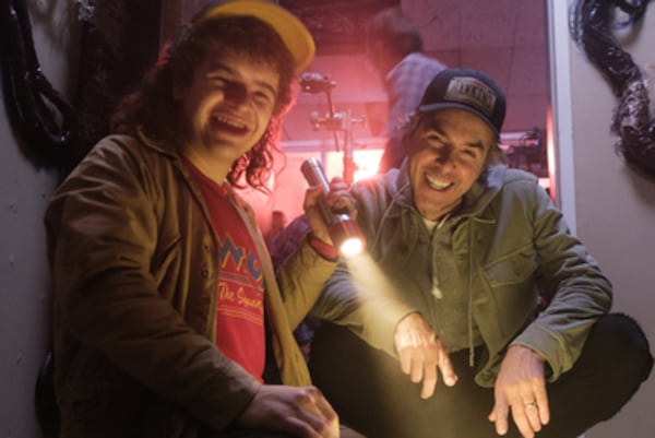 Gaten Matarrazo (left) plays Dustin on "Stranger Things." Netflix released this behind-the-scenes photo without a caption. NETFLIX