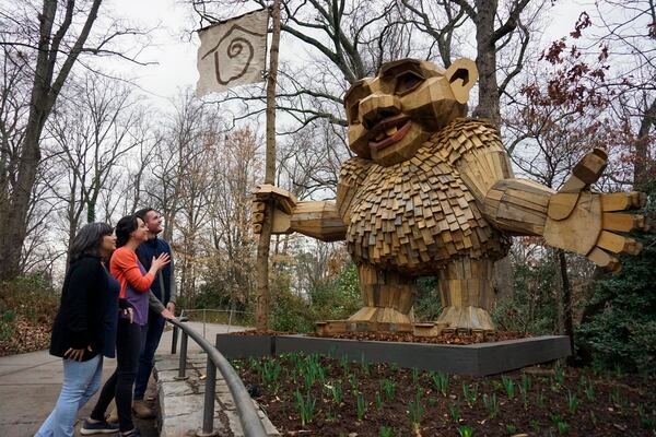 Ronja Redeye is the first of Thomas Dambo’s Danish trolls to greet visitors to Atlanta Botanical Garden. / Courtesy of Atlanta Botanical Garden