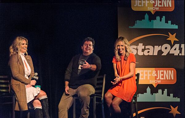 Jeff Dauler and Jenn Hobby with Kim Zolciak Biermann at 37 Main on March 1, 2016. CREDIT: Star 94.1