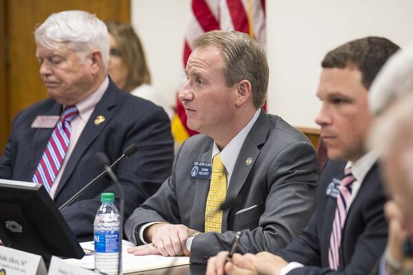 Sen. John Albers (center), a Roswell Republican who is chairman of the Senate Public Safety committee, speaks during a Public Safety Committee joint meeting at the Georgia State Capitol building in Atlanta on Monday, January 27, 2020. (ALYSSA POINTER/ALYSSA.POINTER@AJC.COM)