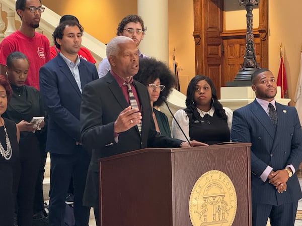 U.S. Rep. Hank Johnson, a Democrat from Lithonia, speaks about the chemical fire in Conyers during a news conference at the Capitol in Atlanta on Thursday.