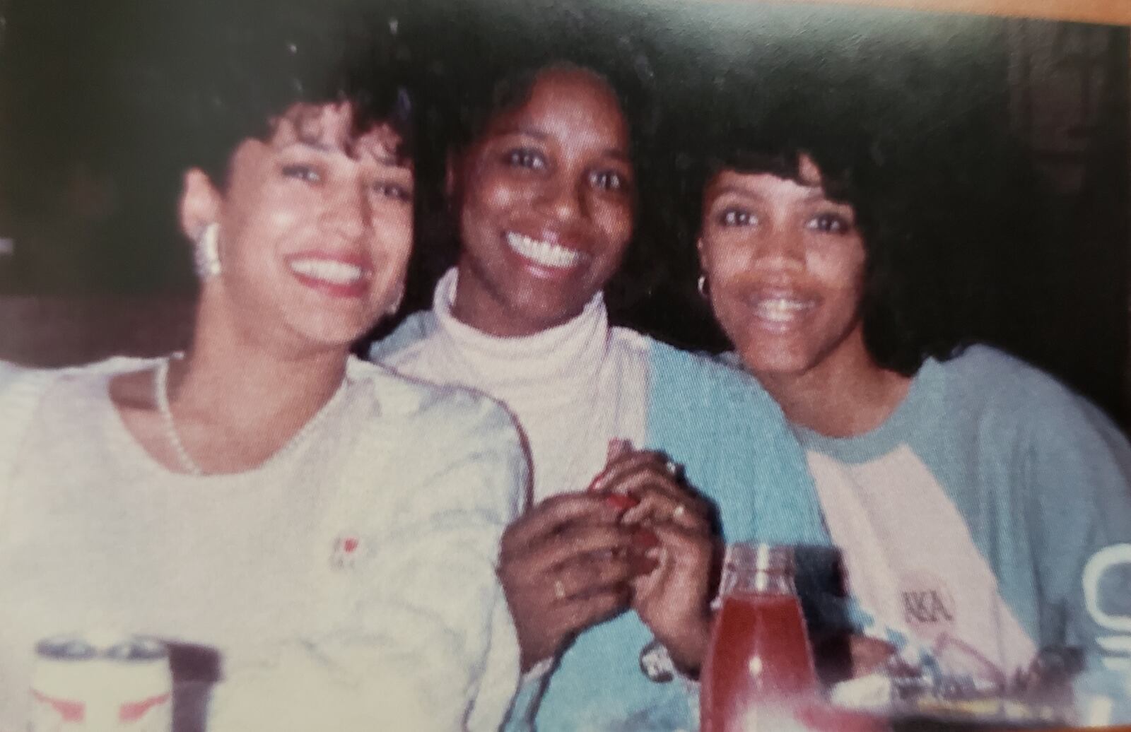 Kamala Harris and two of her line sisters, Lisa Johnson-Jackson and Antoinette Smith, shortly after they were initiated into Alpha Kappa Alpha Sorority in 1986 at Howard University.