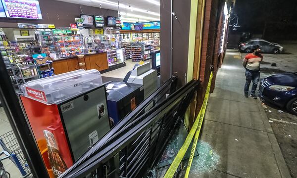 A Chevron on Flat Shoals Road in Panthersville was damaged when a driver crashed and fled the scene, police said.