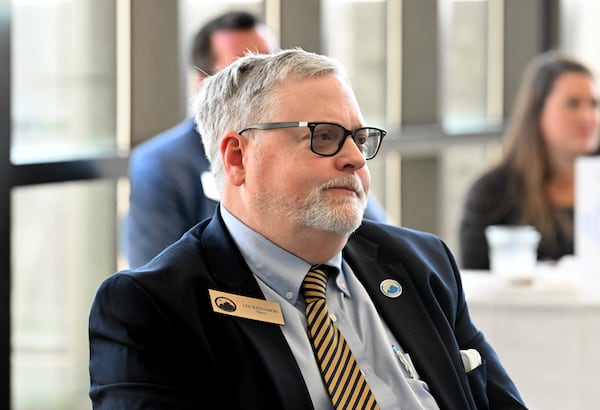 Lee Kinnamon, mayor of Americus, attends a meeting host by Sumter County Schools, Wednesday, Feb. 22, 2023, in Americus. (Hyosub Shin / Hyosub.Shin@ajc.com)