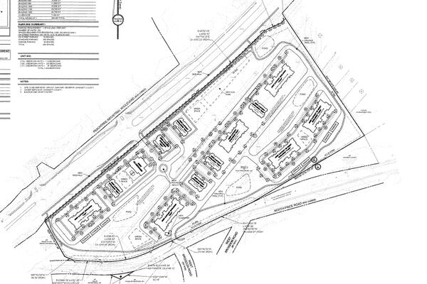 A site plan for the 252-apartment development submitted to the City of Sugar Hill. Amenities would include a swimming pool, exercise facility, business center and dog park. (Courtesy City of Sugar Hill)