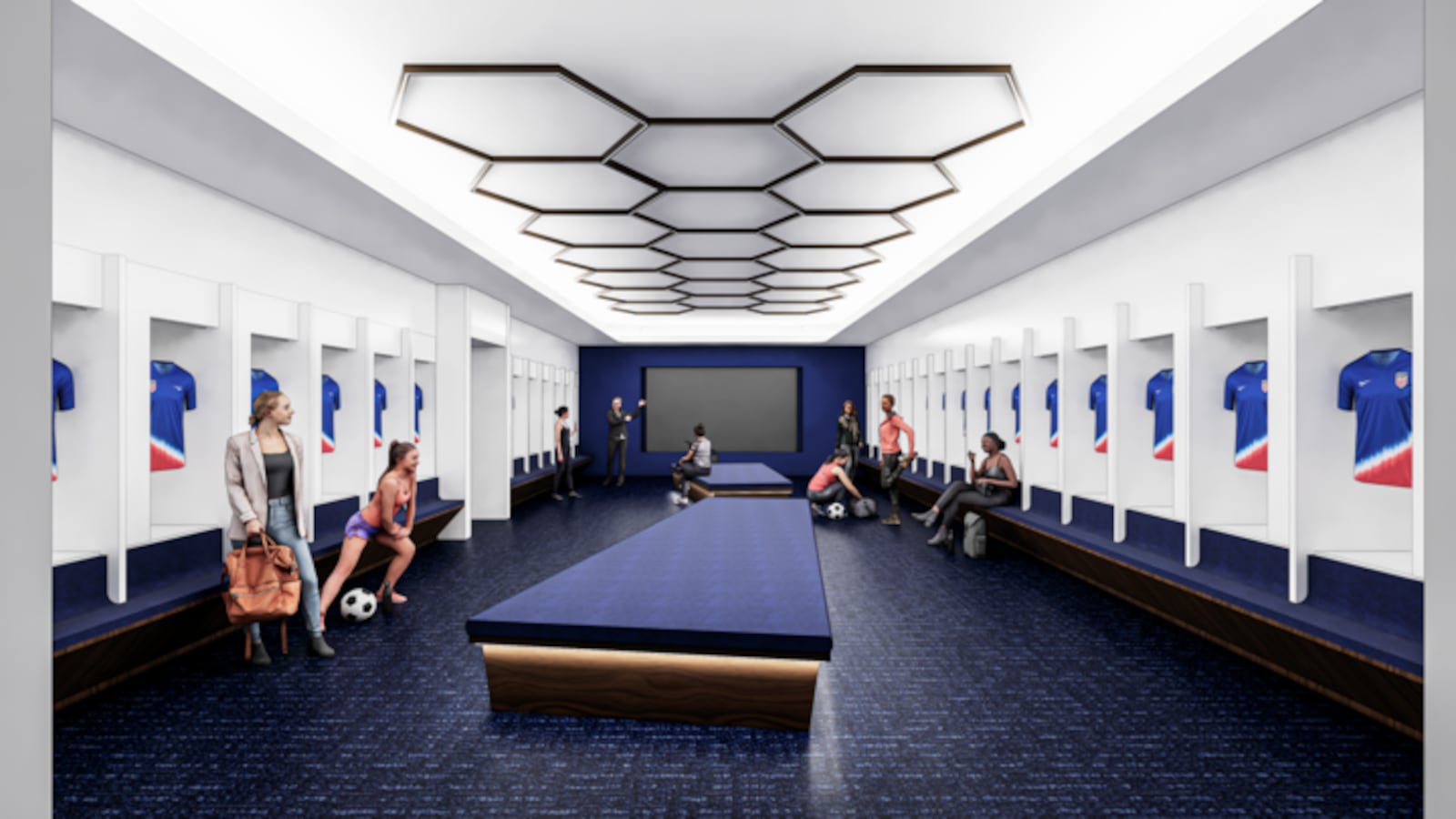 The Blue locker room is one of the two largest locker rooms at the facility. It will likely to be used by the most senior teams on campus.