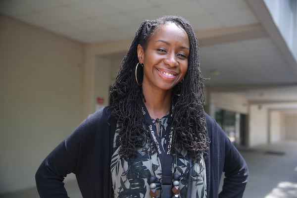 Danielle Washington, the principal for Kindezi at Gideons, stands outside the school. Max Blau / Special to the AJC