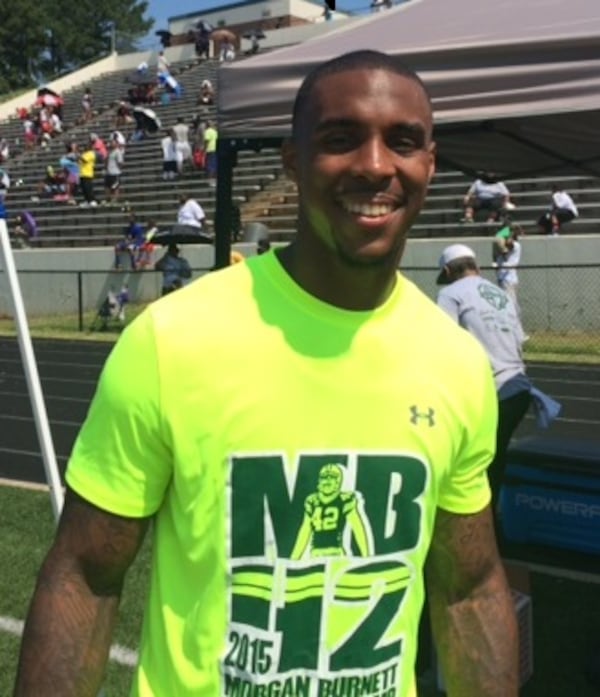 Green Bay Packers safety Morgan Burnett at his youth football camp on July 18, 2015. (Photo by D. Orlando Ledbetter/dledbetter@ajc.com)