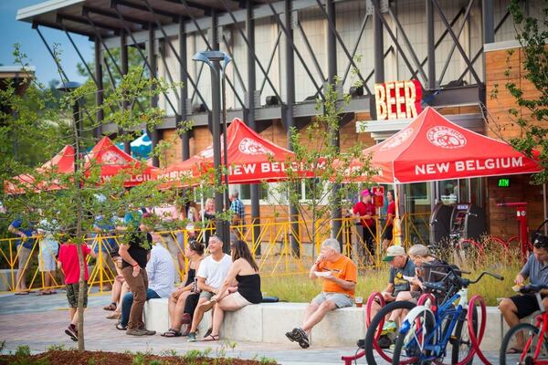 Hanging outside the “Liquid Center” tasting room at New Belgium Brewing in Asheville, N.C. CONTRIBUTED BY NEW BELGIUM BREWING.