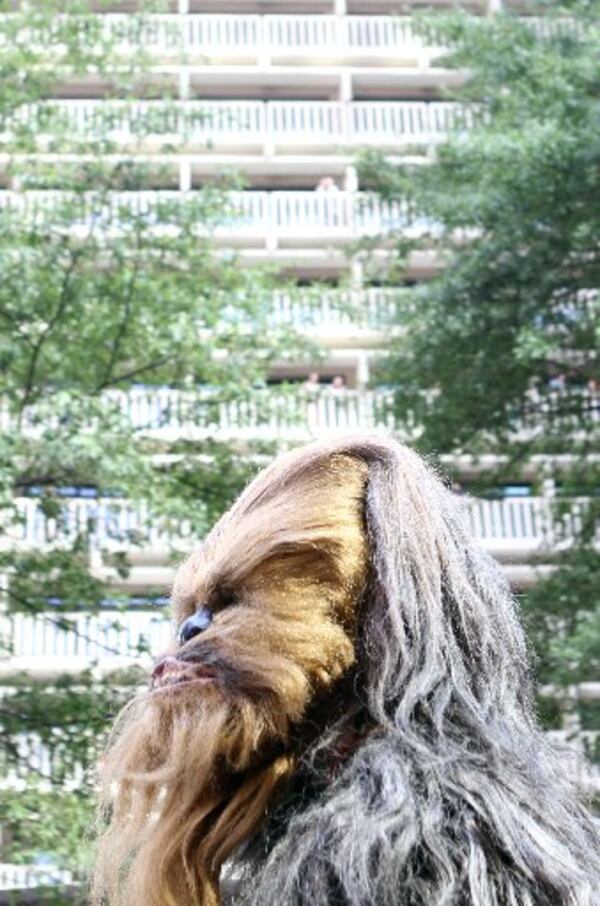 Chewbacca has always had a presence at Dragon Con, such as when this costumed version paraded down Peachtree Street for the 10th anniversary Dragon Con parade in 2011. The convention has announced that the real Chewbacca -- actor Peter Mayhew -- will appear over Labor Day weekend. CONTRIBUTED BY MIKKI K. HARRIS