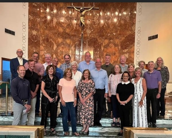 The 1972 graduating class of Christ the King grammar school (in Chicago) gathers at the church.