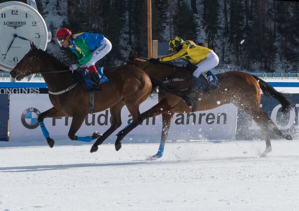 The finish line at the White Turf races on frozen Lake St. Moritz. (Alan Behr/TNS)