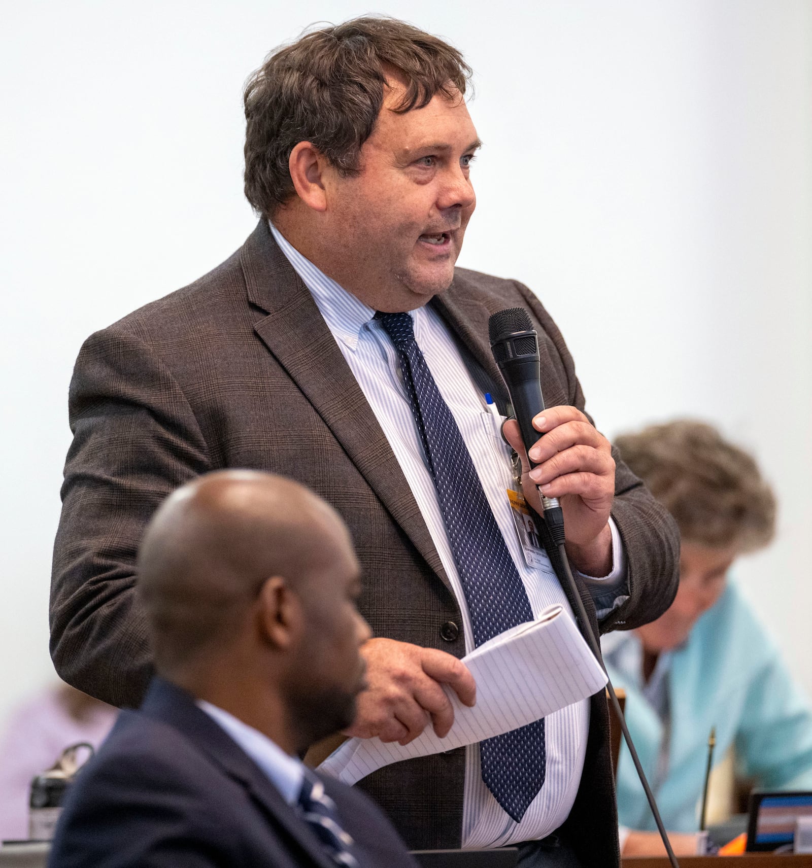 State Rep. Eric Ager, D-Buncombe County, debates SB 743, a relief package for western North Carolina in the wake of Hurricane Helene, Thursday, Oct. 24, 2024 at the General Assembly in Raleigh, N.C. (Robert Willett/The News & Observer via AP)