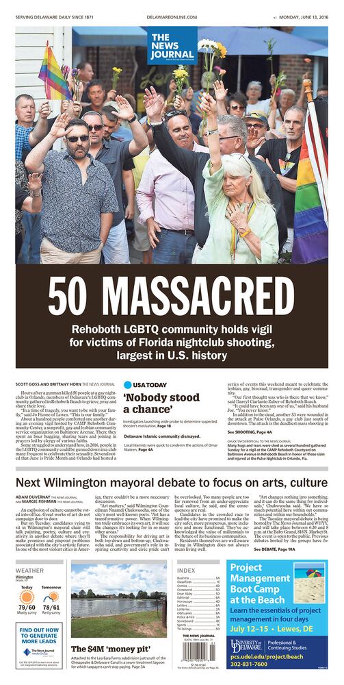 Newspaper front pages reflect Orlando tragedy