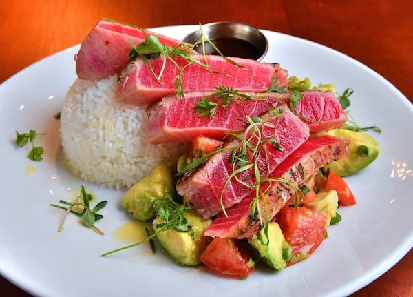 Ahi Tuna Special, avocado and tomato salad, jasmine rice, soy ginger dipping sauce. (Contributed by Chris Hunt Photography)