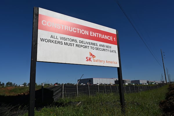 SK Innovation's $2.6 billion construction site in Commerce on Wednesday, September 30, 2020. The 2.4 million-square-foot plant, located next to Interstate 85 in Jackson County, could eventually employ up to 2,600 workers. Georgia gave SK one of the biggest incentive packages in state history to locate there, including $300 million in grants, tax breaks and free land. (Hyosub Shin / Hyosub.Shin@ajc.com)