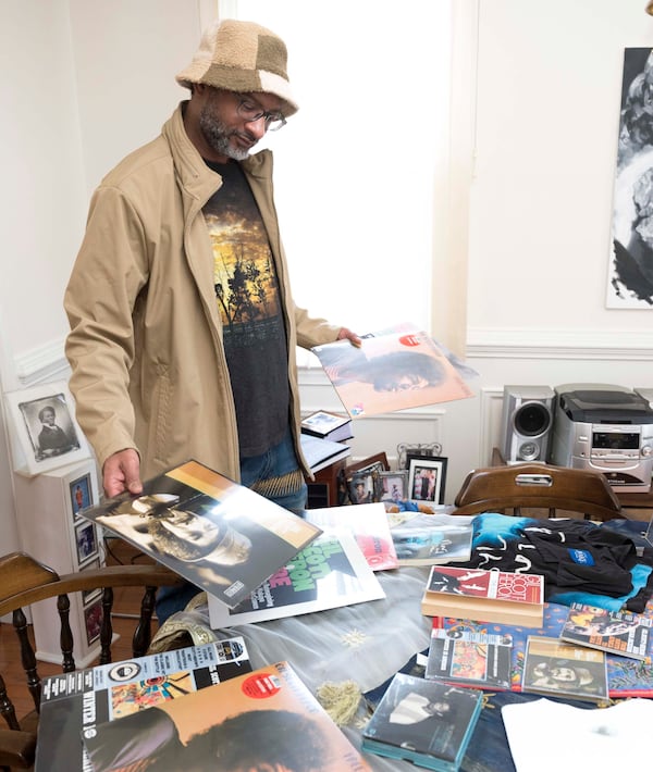 Rumal Rackley, the son of the musician, activist, author, and poet Gil Scott-Heron poses for a portrait at his mothers home in Tyrone, Georgia Wednesday, Jan. 7, 2024. (Daniel Varnado/For the AJC)