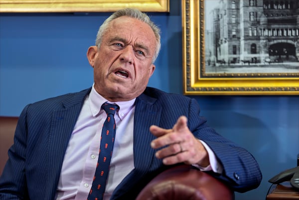 FILE - Robert F. Kennedy Jr., speaks during a meeting with Sen. John Cornyn, R-Texas, at the Capitol in Washington, Jan. 9, 2025. (AP Photo/J. Scott Applewhite, File)