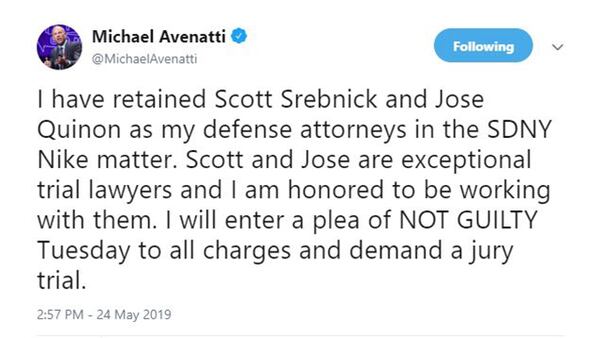 Attorney Michael Avenatti said in a tweet posted Friday, May 24, 2019, that he planned to plead guilty to a slew of charges in federal court on Tuesday, May 28, 2019.