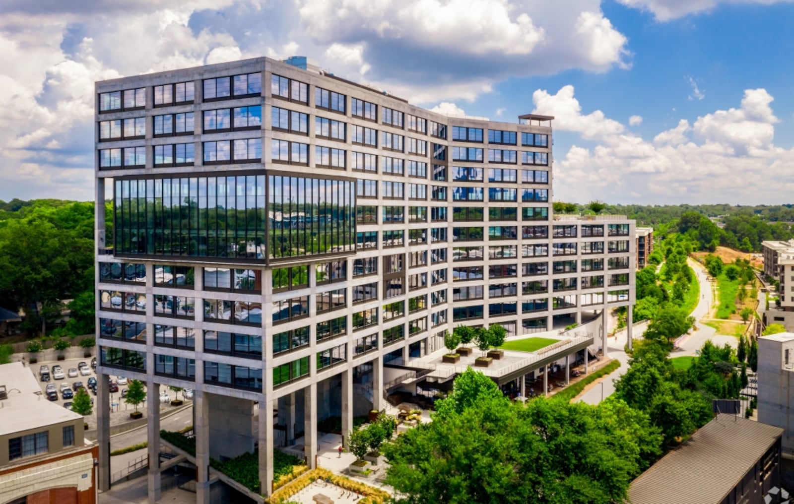 An office building owned and leased by Cousins Properties, 725 Ponce, sits along the Atlanta Beltline. (Courtesy)