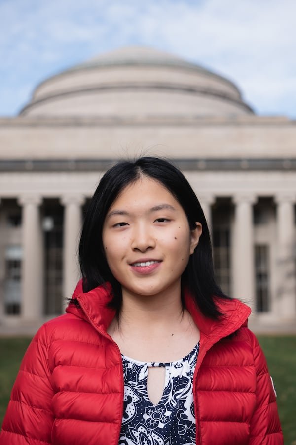 Jean Yu pictured on the campus of MIT where she is a freshman. Jean founded Mindful Companions to interact with seniors who were isolated during the pandemic. Photo courtesy of Emma Tysinger