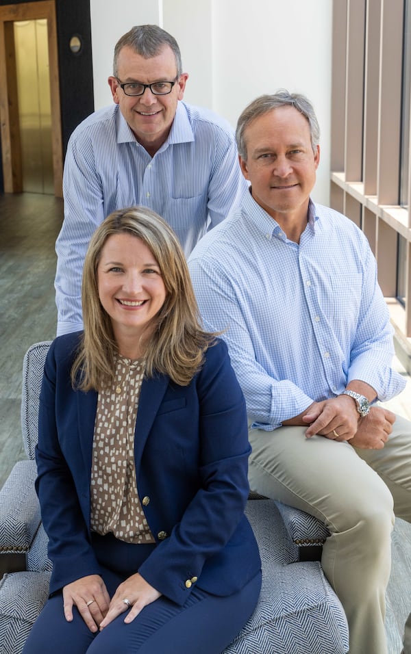 (Clockwise from front) Portrait of Jodi Taylor, Kenneth Underwood & Keith Johnson at the Brasfield & Gorrie office in Atlanta on June 26, 2024. For Top Workplace large division story.  PHIL SKINNER FOR THE ATLANTA JOURNAL-CONSTITUTION