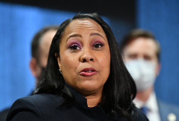 Fulton County's district attorney Fani Willis speaks to members of press during a press conference on Tuesday, May 11, 2021. (Hyosub Shin / Hyosub.Shin@ajc.com)