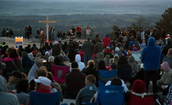 A large crowd gathers for the 74th annual Easter sunrise service on top of Stone Mountain Sunday, April 1, 2018. STEVE SCHAEFER / SPECIAL TO THE AJC