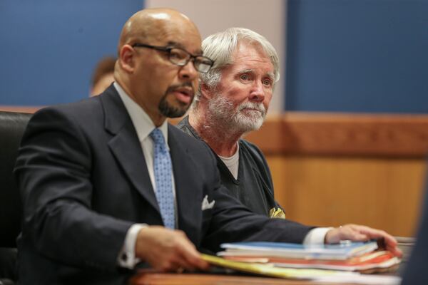 June 6, 2017 Atlanta:  Lawyer William Hill (left) and Claud "Tex" McIver (right) listen to proceedings during McIver's arraignment for murder on Tuesday, June 6, 2017. JOHN SPINK/JSPINK@AJC.COM.