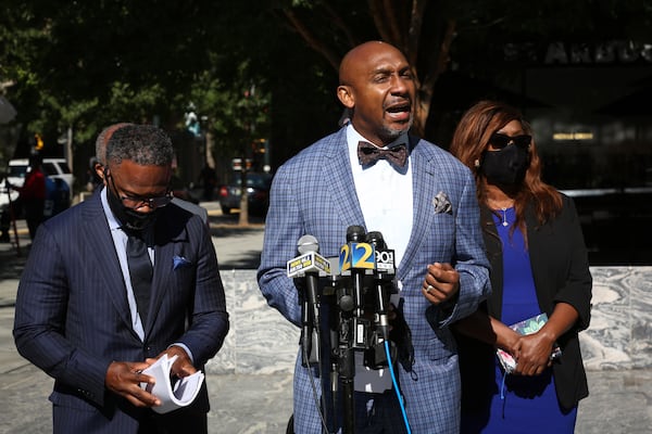 
Bozeman Law Firm lawyer Mawuli Mel Davis speaks at a press conference about Secoriea Turner, the 8-year-old girl who was shot and killed in Atlanta July 4.   STEVE SCHAEFER / SPECIAL TO THE AJC 