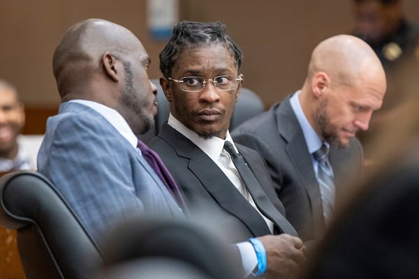 FILE - Young Thug, whose real name is Jeffery Williams, apears for a hearing, Dec. 22, 2022, in Atlanta. (Arvin Temkar/Atlanta Journal-Constitution via AP, File)