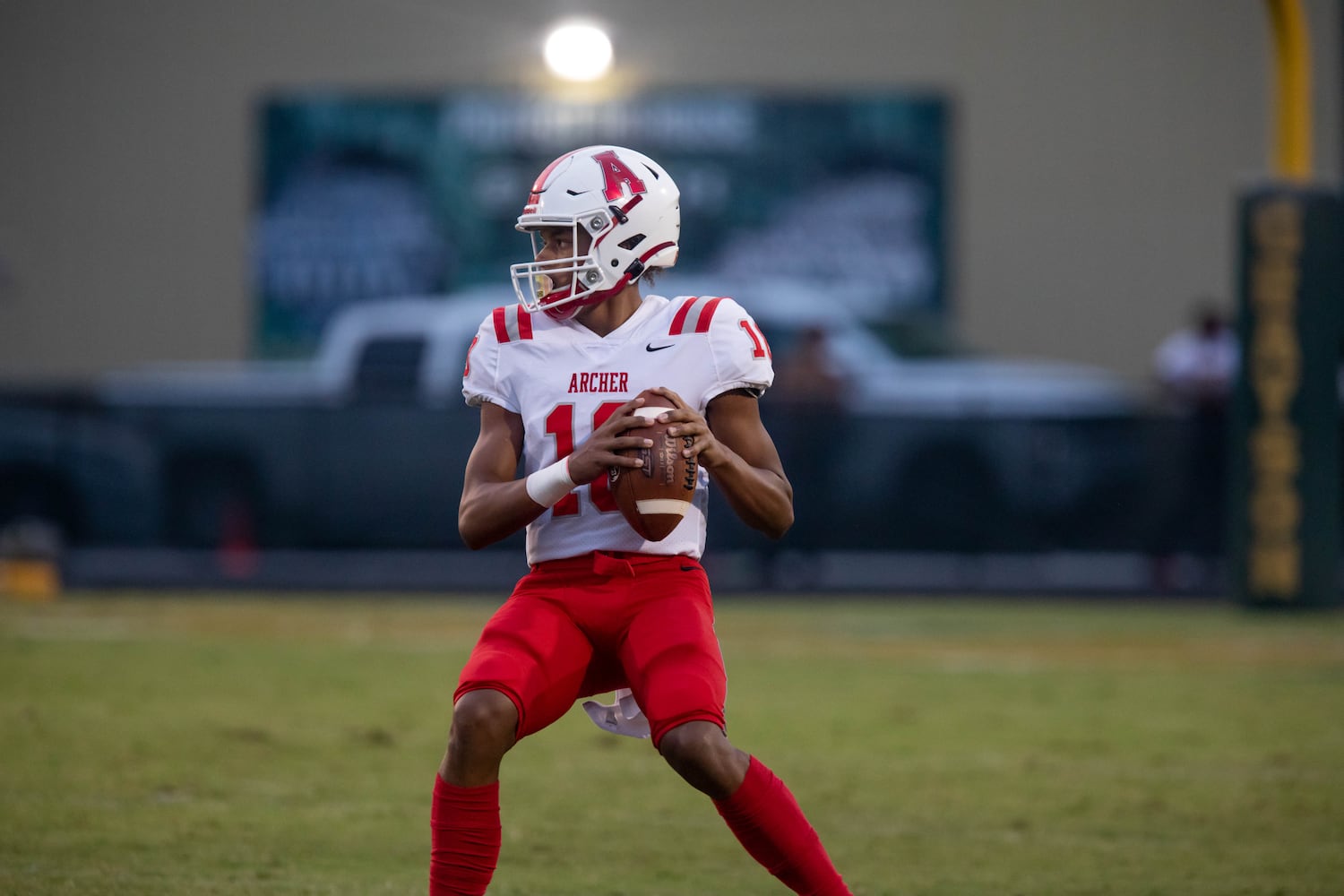 Archer's William Wallace (18) prepares to throw the ball during a GHSA high school football game between Grayson High School and Archer High School at Grayson High School in Loganville, GA., on Friday, Sept. 10, 2021. (Photo/Jenn Finch)