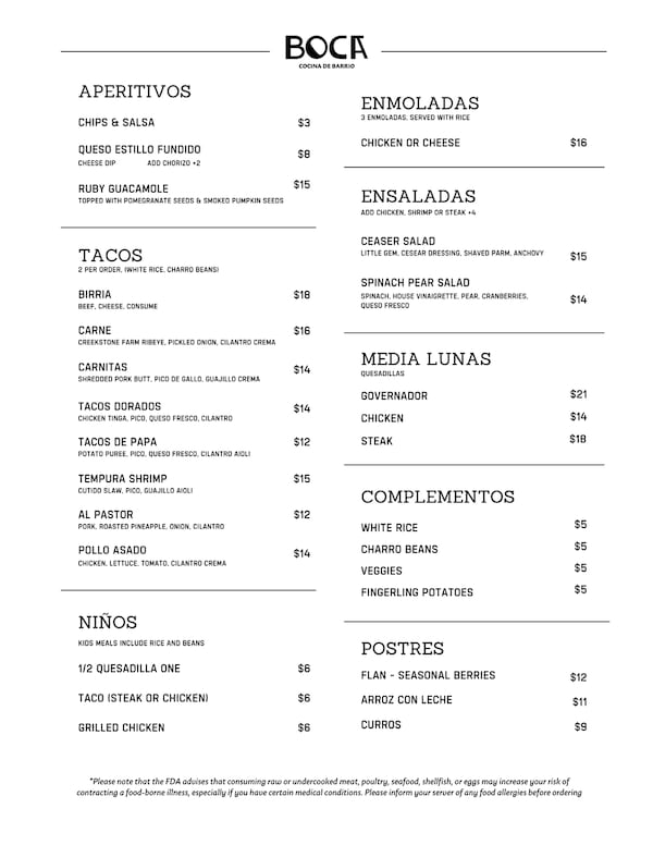 Boca menu