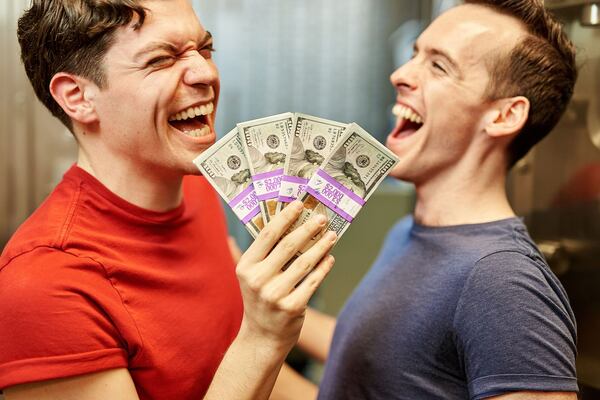 Daniel Wisniewski (left) and Sean Doherty appear in the musical comedy “Men With Money” at Aurora Theatre. CONTRIBUTED BY CHRIS BARTELSKI