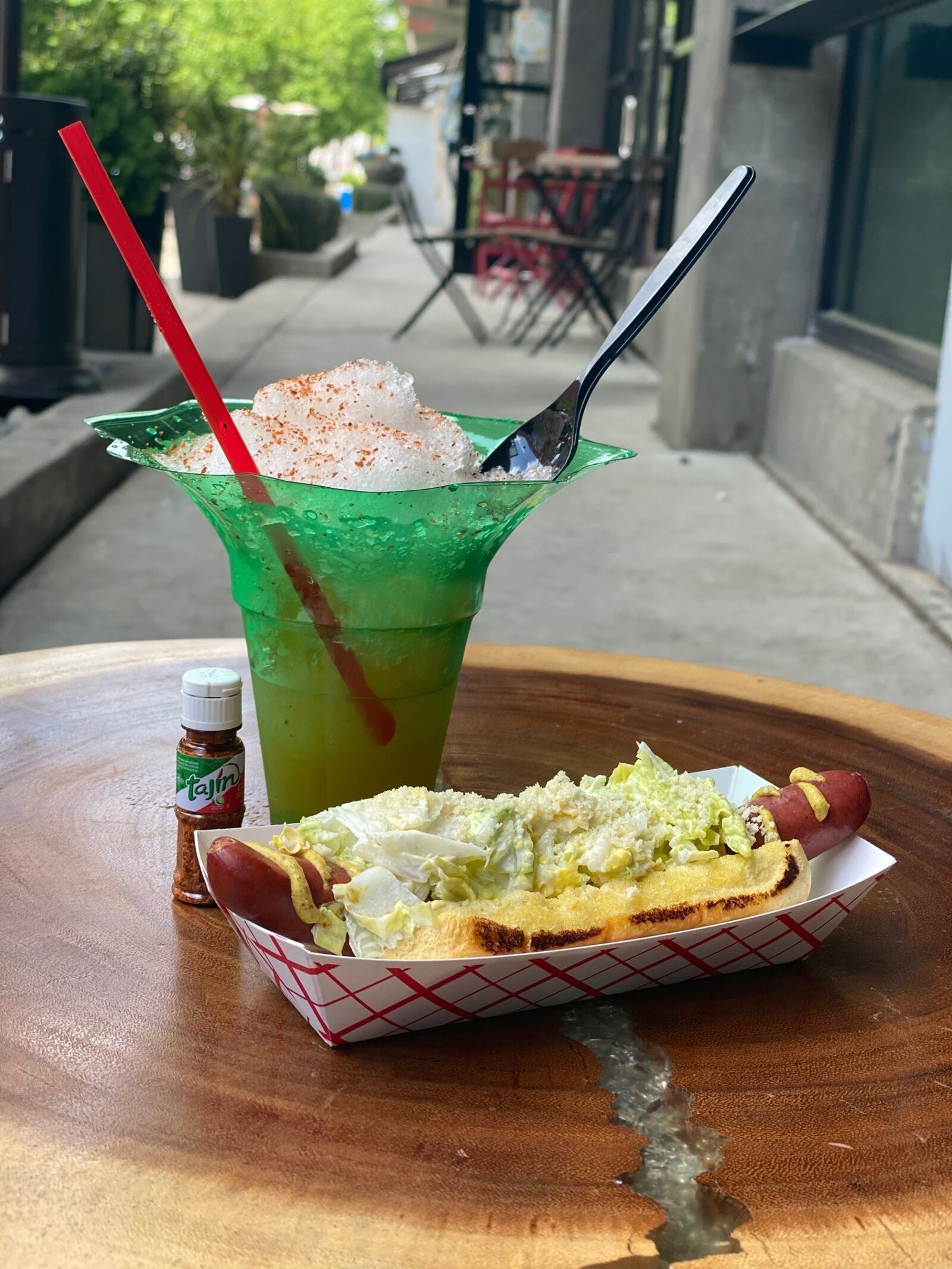 The Can’t Elope shaved ice and Katsu hot dog from Sideshow. / Courtesy of Little Spirit