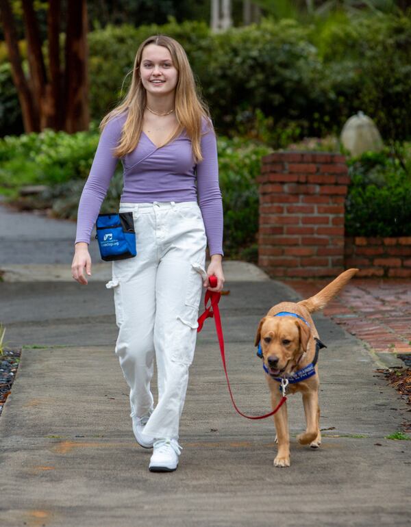 Margaret Kimbrough trains their puppy Chip who they are raising to be a service dog near her Atlanta home. PHIL SKINNER FOR THE ATLANTA JOURNAL-CONSTITUTION.