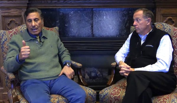 The Rev. Michael Youssef, founding pastor of the Church of the Apostles in Buckhead (left) and the Rev. Bryant Wright, pastor of Johnson Ferry Baptist Church in East Cobb, discuss their votes in November’s election. One went for Trump; the other says he couldn’t do so. (Image captured from AJC video)