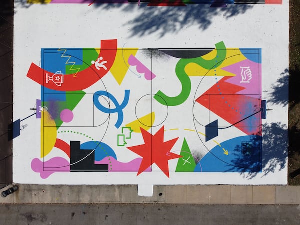 The Langford Park mural features bold shapes and colors. Photo: Arthur Rudick/Atlanta Street Art Map