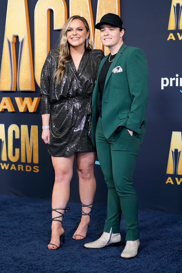 Lily Rose, right, and Daira Eamon arrive at the 57th Academy of Country Music Awards on Monday, March 7, 2022, at Allegiant Stadium in Las Vegas. (AP Photo/Eric Jamison)