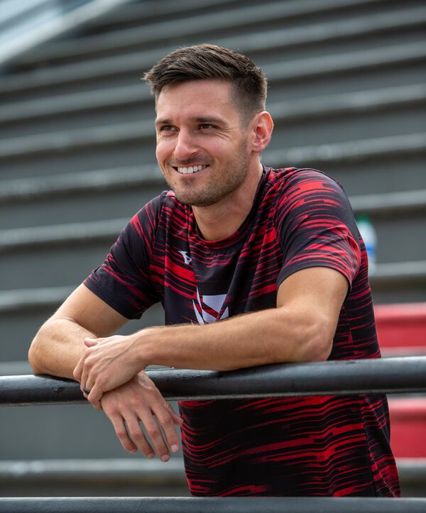 Jarryd Wallace, before practices at UGA track in Athens on Wednesday April 28th, 2021. PHIL SKINNER FOR THE ATLANTA JOURNAL-CONSTITUTION.